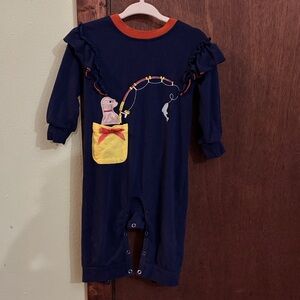 Navy Blue Kids One Piece Bodysuit with Fishing Design